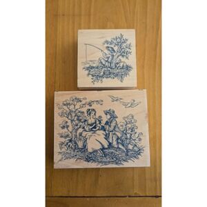 All Night Media Wood Rubber Stamps Toile Pastoral/ Fishing Garden 485J01 485K03
